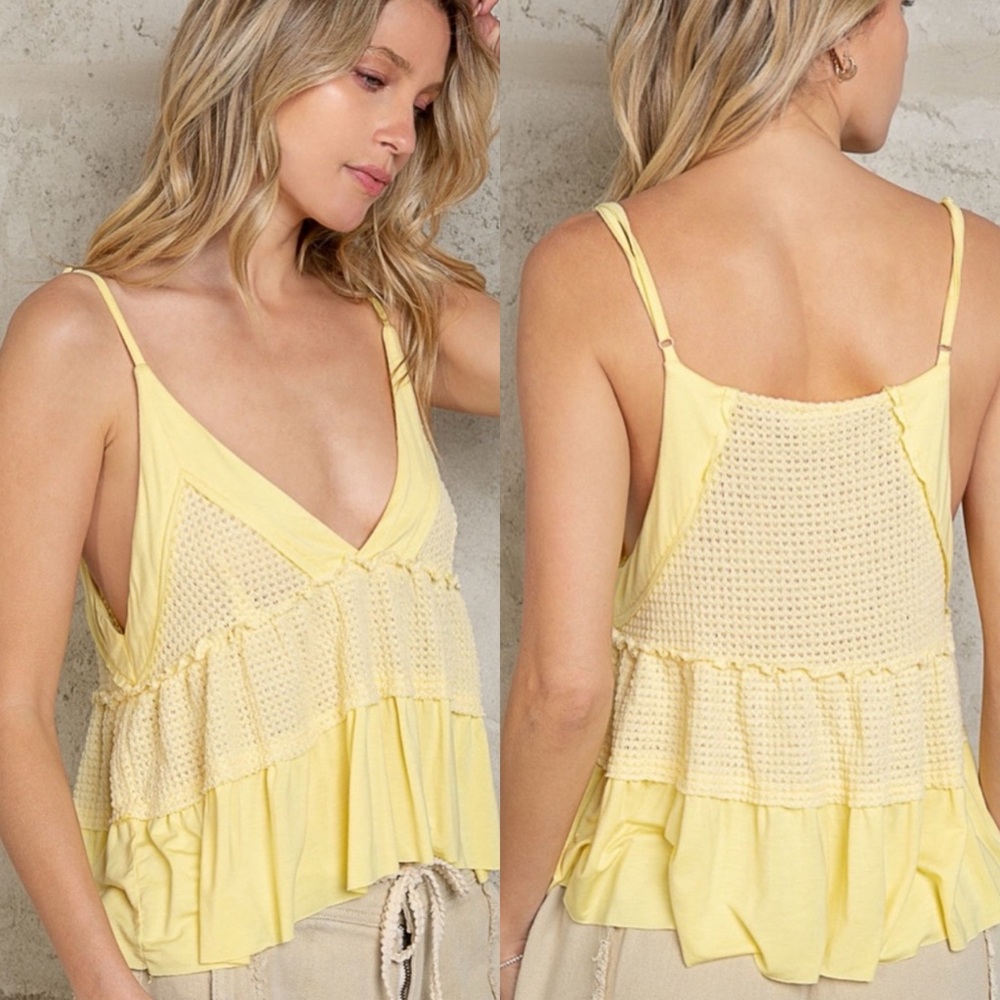 POL Yellow Ruffle Hem Sleeveless Top - Picture 3 of 5